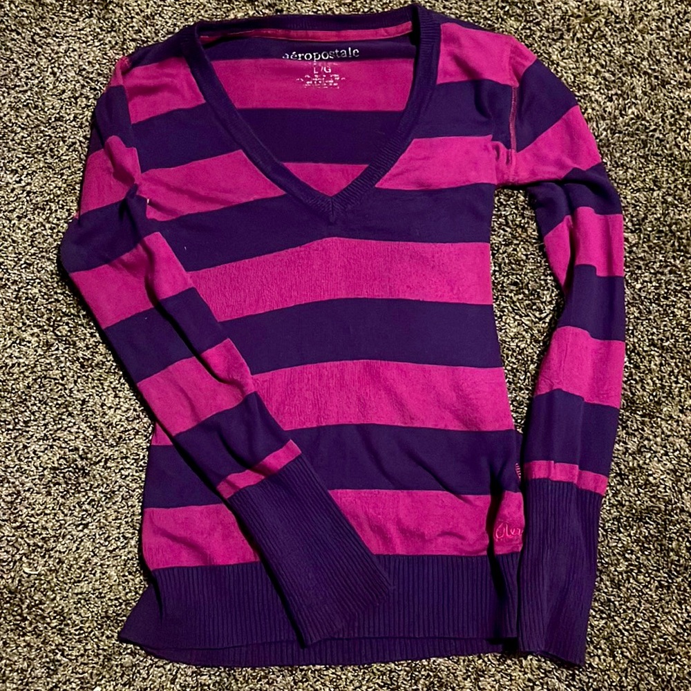 Aeropostale pink and purple V neck long sleeve shirt, size large